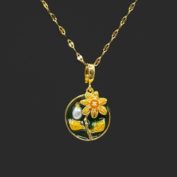 Flower and Pearl Enamel Pendant Necklace with Pearl Accent - Picture 7 of 16